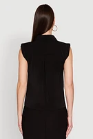 Womens Cap Sleeve Button Front Shirt, Black, Size L