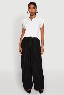 Womens Cap Sleeve Button Front Shirt, White, Size L