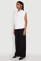 Womens Cap Sleeve Button Front Shirt, White, Size L