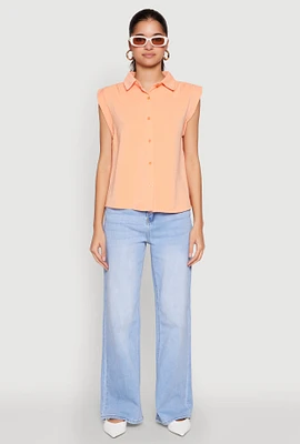 Womens Cap Sleeve Button Front Shirt,