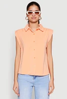 Womens Cap Sleeve Button Front Shirt,