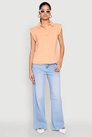 Womens Cap Sleeve Button Front Shirt,