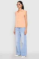 Womens Cap Sleeve Button Front Shirt,