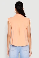 Womens Cap Sleeve Button Front Shirt,