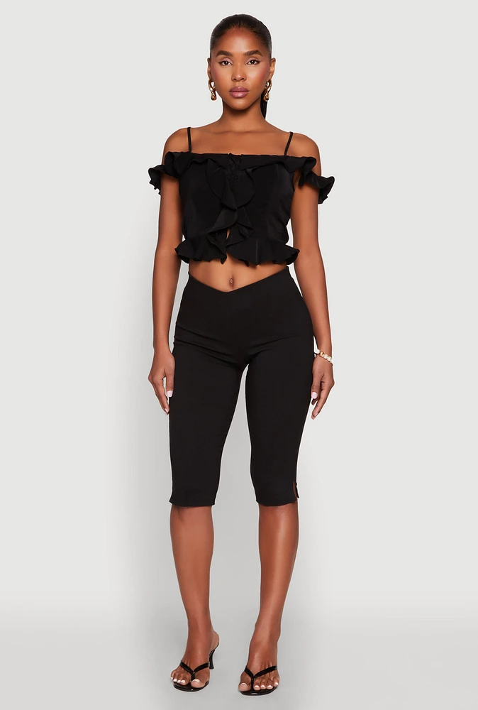 Womens Iris Ruffled Cold Shoulder Crop Top,