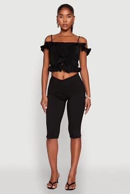Womens Iris Ruffled Cold Shoulder Crop Top,