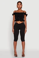 Womens Iris Ruffled Cold Shoulder Crop Top,
