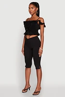Womens Iris Ruffled Cold Shoulder Crop Top,