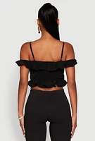Womens Iris Ruffled Cold Shoulder Crop Top,