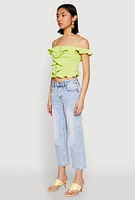 Womens Iris Ruffled Cold Shoulder Crop Top, Green, Size S