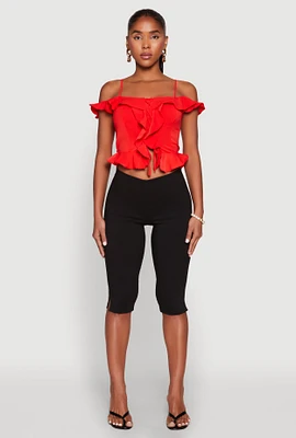Womens Iris Ruffled Cold Shoulder Crop Top, S