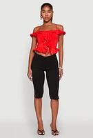 Womens Iris Ruffled Cold Shoulder Crop Top, Red, Size S