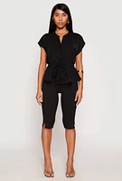 Womens Iris Crepe Knit Drawstring Waist Blouse,