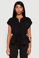 Womens Iris Crepe Knit Drawstring Waist Blouse,