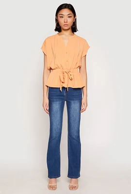 Womens Iris Crepe Knit Drawstring Waist Blouse, Orange, Size S