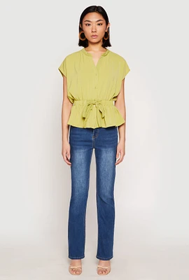 Womens Iris Crepe Knit Drawstring Waist Blouse, Green, Size S