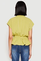 Womens Iris Crepe Knit Drawstring Waist Blouse, Green, Size S