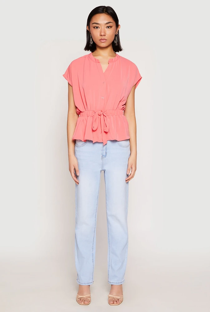 Womens Iris Crepe Knit Drawstring Waist Blouse, Pink, Size S