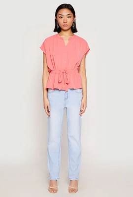 Womens Iris Crepe Knit Drawstring Waist Blouse, Pink, Size S