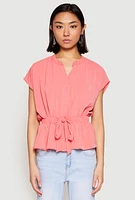 Womens Iris Crepe Knit Drawstring Waist Blouse, Pink, Size S