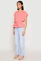 Womens Iris Crepe Knit Drawstring Waist Blouse, Pink, Size S