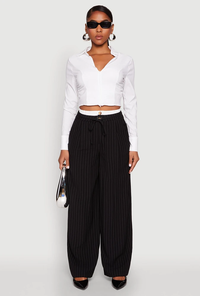 Womens Iris Zip Front Cropped Shirt, White,