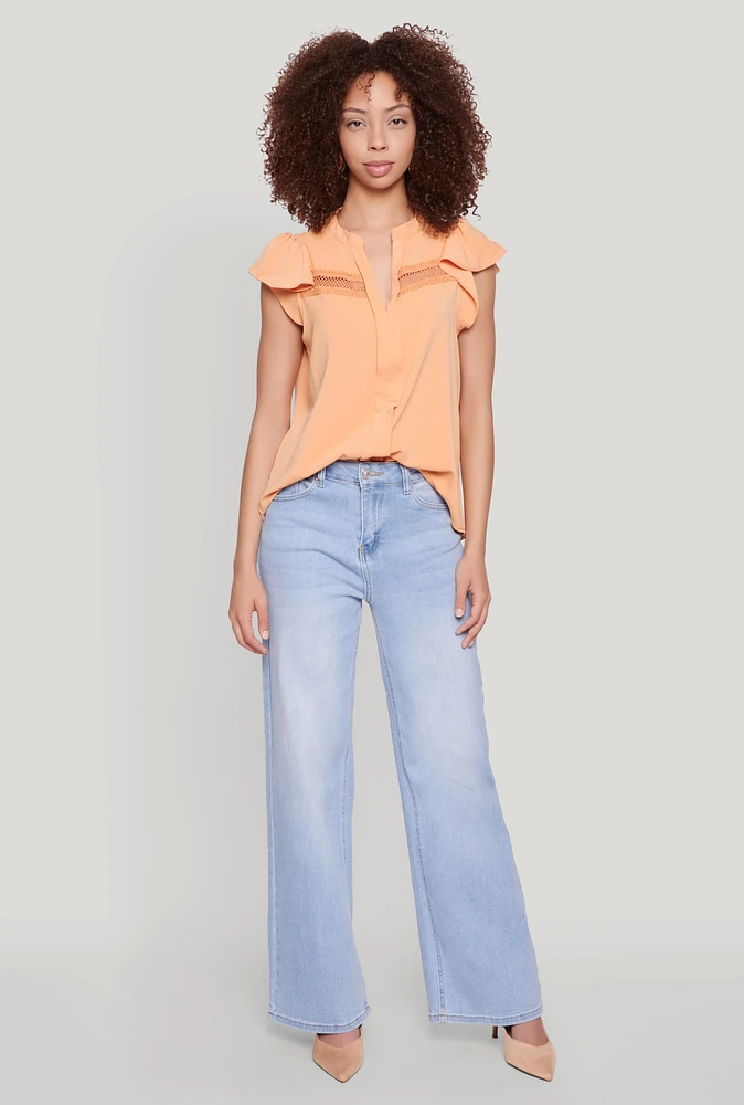 Womens Iris Crepe Knit Flutter Sleeve Blouse, Orange, Size M