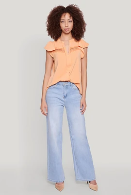 Womens Iris Crepe Knit Flutter Sleeve Blouse, Orange, Size M