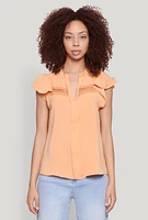 Womens Iris Crepe Knit Flutter Sleeve Blouse, Orange, Size M