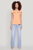 Womens Iris Crepe Knit Flutter Sleeve Blouse, Orange, Size M