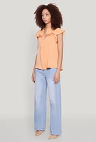 Womens Iris Crepe Knit Flutter Sleeve Blouse, Orange, Size M