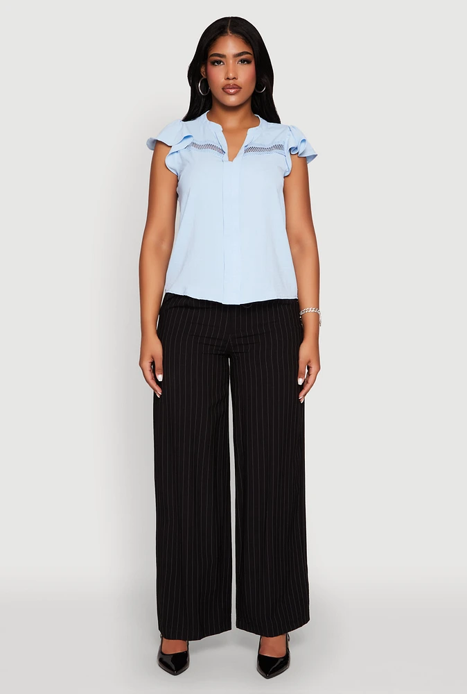 Womens Iris Crepe Knit Flutter Sleeve Blouse,