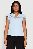 Womens Iris Crepe Knit Flutter Sleeve Blouse,