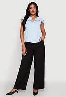 Womens Iris Crepe Knit Flutter Sleeve Blouse,