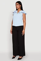 Womens Iris Crepe Knit Flutter Sleeve Blouse,