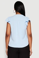 Womens Iris Crepe Knit Flutter Sleeve Blouse,