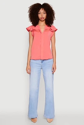 Womens Iris Crepe Knit Flutter Sleeve Blouse, Pink, Size S