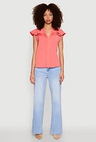 Womens Iris Crepe Knit Flutter Sleeve Blouse, Pink, Size S