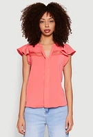 Womens Iris Crepe Knit Flutter Sleeve Blouse, Pink, Size S