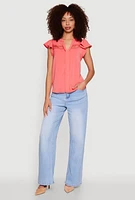 Womens Iris Crepe Knit Flutter Sleeve Blouse, Pink, Size S