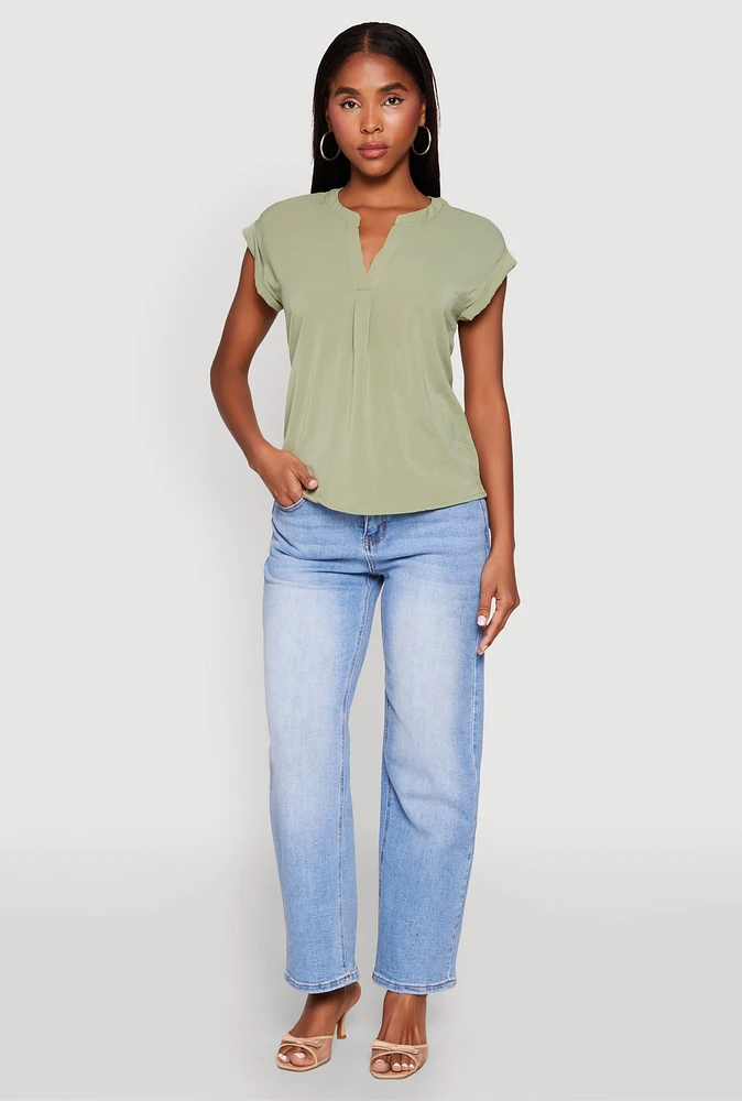 Womens Iris Airy Notch Neck Blouse, Green, Size M