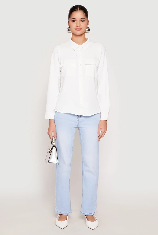 Womens Iris Airy Button Front Cargo Pocket Blouse,