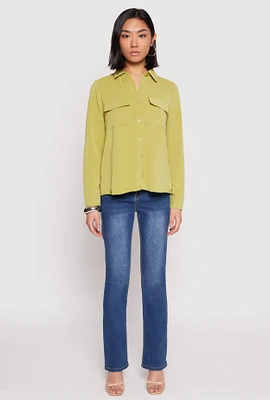 Womens Iris Airy Button Front Cargo Pocket Blouse,