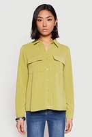 Womens Iris Airy Button Front Cargo Pocket Blouse,