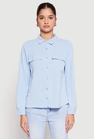 Womens Iris Airy Button Front Cargo Pocket Blouse,