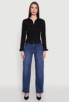 Womens Iris Double Zip Front Collared Blouse, Black, Size L