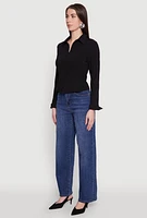 Womens Iris Double Zip Front Collared Blouse, Black, Size L
