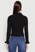 Womens Iris Double Zip Front Collared Blouse, Black, Size L