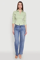 Womens Iris Double Zip Front Collared Blouse, Green, Size M