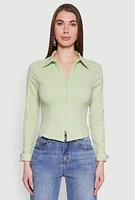 Womens Iris Double Zip Front Collared Blouse, Green, Size M